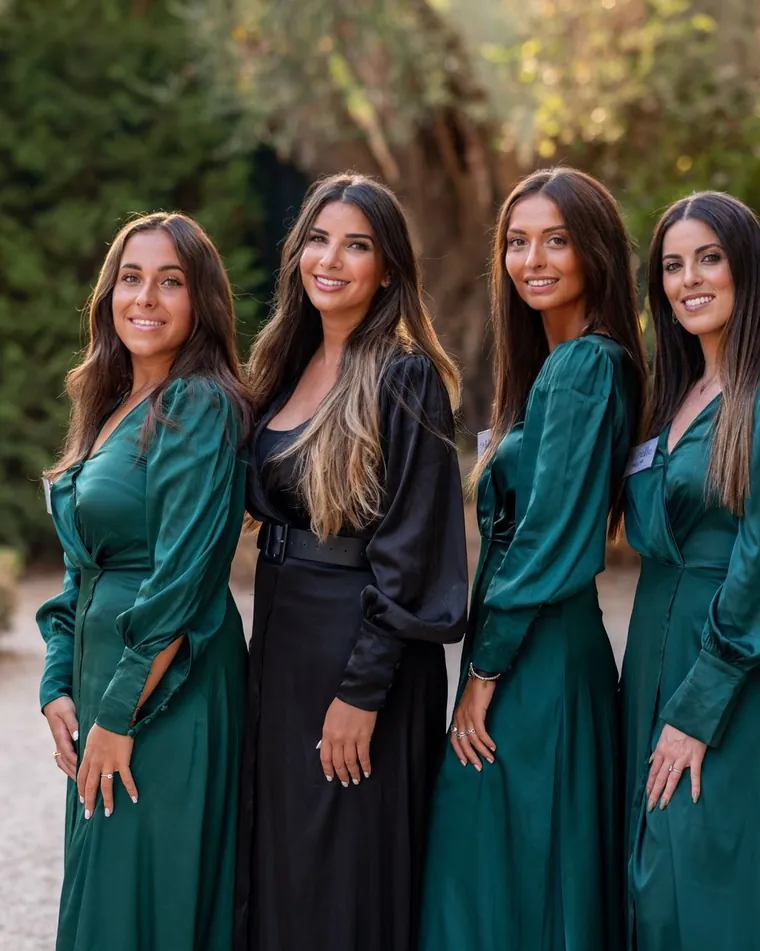 L’équipe One Love en robes vert sauge, dans les jardins
